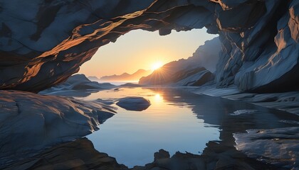 Wall Mural - sunrise over the lake