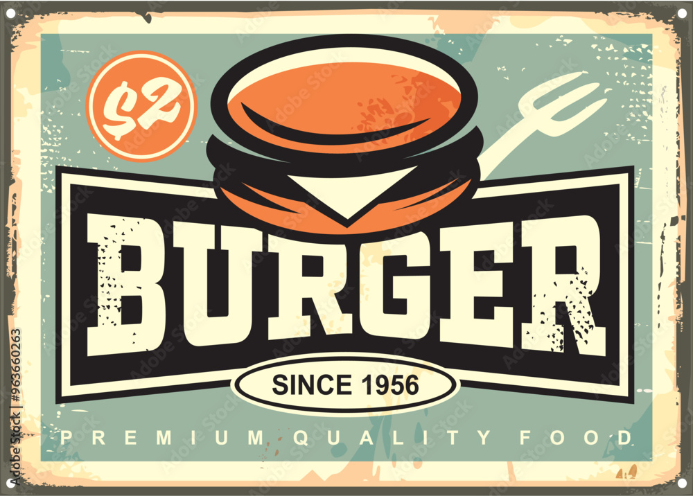 Retro burger sign design idea. Vintage fast food restaurant sign with ...