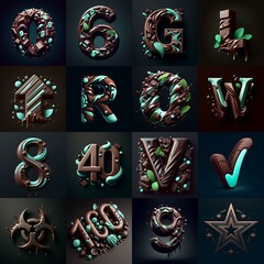 Chocolate and mint Lettering Typeface. AI generated illustration