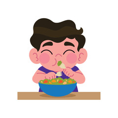 Poster - little boy eating vegan food