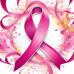 Wall Mural - Pink ribbon line art brush style. Breast Cancer Awareness Month Campaign, attractive colorful bright abstract A poster for breast cancer awareness in white background