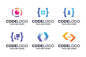 set of colorful coding logo design