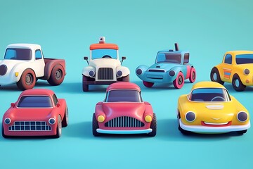 Wall Mural - Animated cartoon cars presented, energizing and fun-filled.