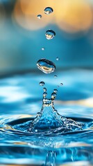 Poster - Water droplets falling into a pool, close