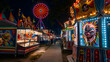 © Lotti - An eerie scene at a haunted carnival, with creepy clowns lurking in the shadows.