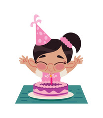 Wall Mural - girl blowing birthday candle cartoon