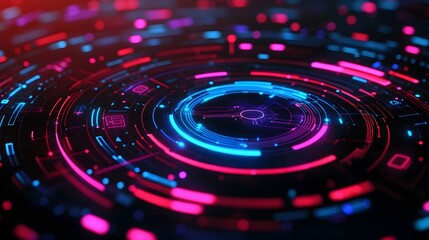 Wall Mural - Abstract Neon Lights Circle Tech Background