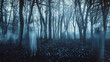 © Lotti - Ethereal figures flit through misty trees in a haunted forest under a moonlit sky.