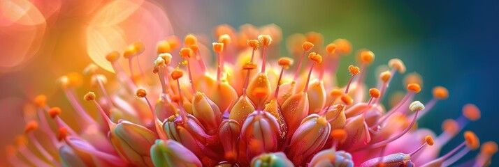 Canvas Print - Close-up of Scadoxus multiflorus petals opening in a garden setting.