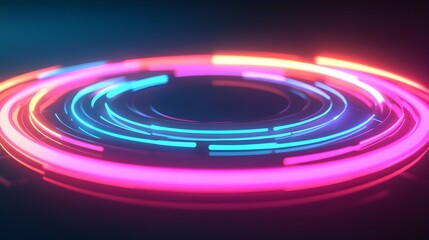 Poster - Abstract Neon Circle Background,  Pink and Blue Glowing Lines