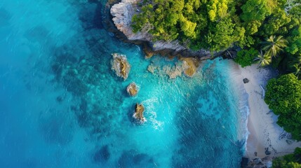 Wall Mural - Aerial view of the sea with turquoise blue water