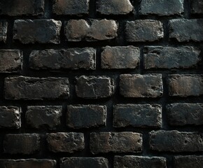 Wall Mural - Textured black brick wall in urban setting captured at night