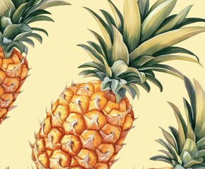 Wall Mural - Bright and vibrant pineapple illustration on a light yellow background