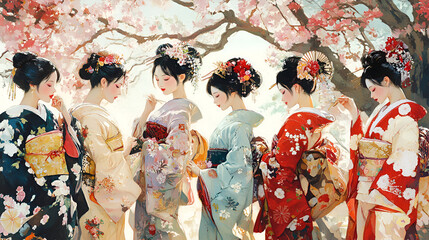 Wall Mural - beautiful women in oriental costumes