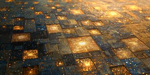 Wall Mural - Close-up of a circuit board with glowing lights.