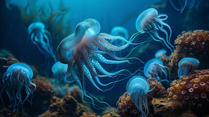 underwater animal blue nature tentacle fish swim deep