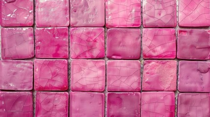 Sticker - Texture background of pink ceramic square mosaic tiles