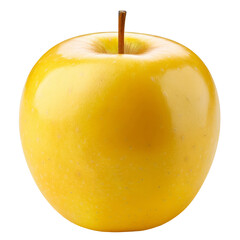 A yellow apple isolated on a clean white background, highlighting its bright color and round shape.
