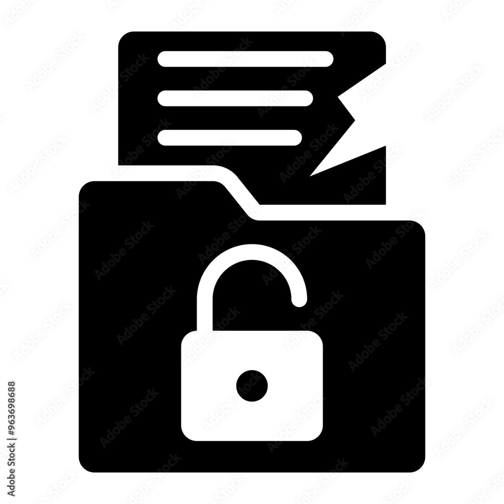 Folder data breach icon representing cybercrime involving data theft and hacking.
