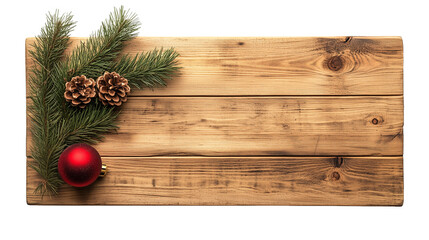 wooden signboard with Christmas pinecone decor, png isolated on transparent. 