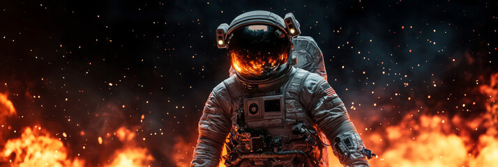 Wall Mural - Astronaut in a fiery space scene.