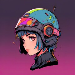 Sticker - Anime Girl with Futuristic Helmet