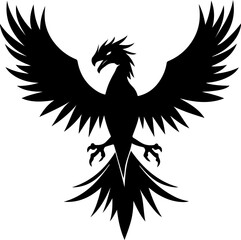 Elegant Black Phoenix Silhouette Illustration