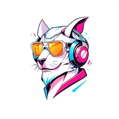 Poster - Cool Cat With Headphones and Sunglasses