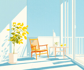 Minimalist Sunlit Balcony with Plants and Chair