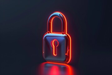 Fototapete - A glowing padlock symbolizing security and protection rendered in neon style against a dark background, emphasizing modern digital safety concepts