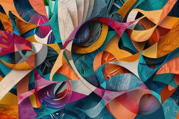 Poster - An abstract artwork featuring vibrant colors and intricate forms, showcasing a blend of textures and shapes in a harmonious composition