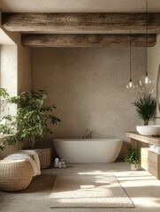 Wall Mural - Elegant modern bathroom with natural light and minimalist decor