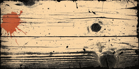 Poster - Distressed wooden texture with a splash of red paint.