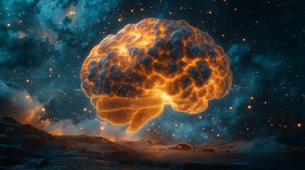 Wall Mural - Glowing Brain in a Cosmic Landscape