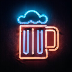 Neon sign, beer glass, on a dark background