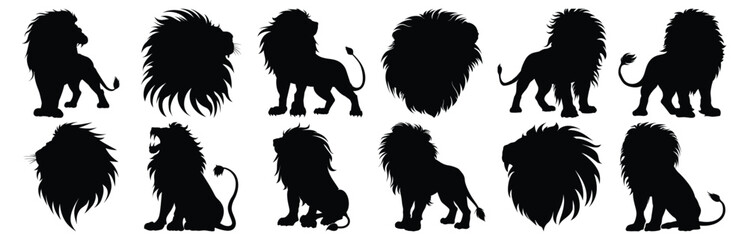 Wall Mural - Lion silhouette set vector design big pack of animal illustration and icon