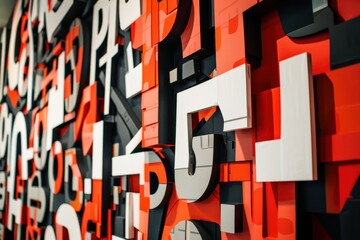 Poster - Vibrant abstract wall art in red, yellow, and black showcasing intricate designs and textures in an urban setting during daylight hours