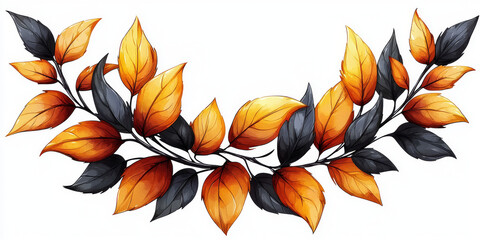 Wall Mural - A branch with autumn leaves in shades of orange and black.