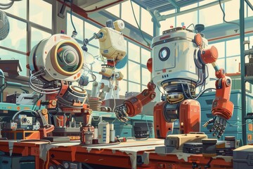 Poster - Industrial robotics in a modern manufacturing facility with automated machines working efficiently during daytime operations