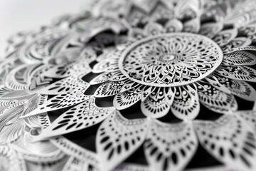 Poster - Intricate paper-cut floral patterns displayed against a dark background, showcasing delicate artistry and creativity in Black and White