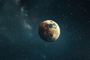 Aufkleber - A full moon illuminated against a starry night sky, showcasing intricate lunar surface details and a vibrant cosmic backdrop