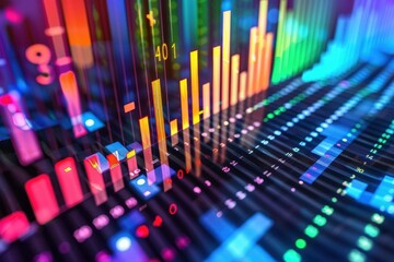 Fototapete - Vibrant stock market data visualization with colorful graphs and charts depicting financial trends and activity during the trading session