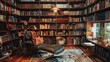 © raining - Cozy Home Library with Leather Chair and Wooden Shelves