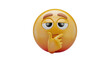 © Jennifer Clason - A 3D emoji with a thoughtful expression, hand on chin, and slightly raised eyebrows, as if deep in contemplation or suspicion