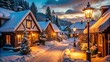 © AK2478 - A softly lit, snow-covered village scene at dusk with warm glow from windows and streetlights casting a cozy ambiance.