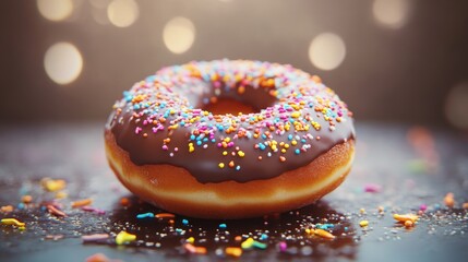 Wall Mural - Chocolate glazed donut with colorful sprinkles