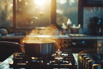 Wall Mural - A pot with steam rising from it on a stovetop