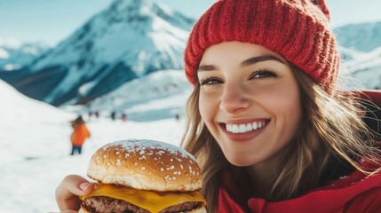 woman with hamburger