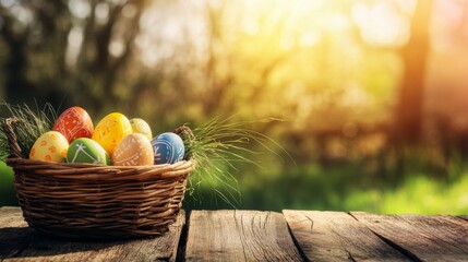 Wall Mural - Colorful Easter Eggs in a Basket