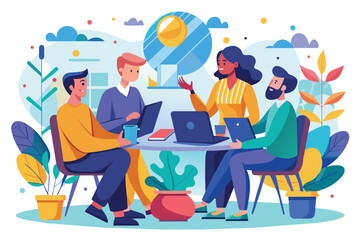 Poster - Diverse group of business people working together at a meeting table, concept of teamwork, collaboration, brainstorming and communication